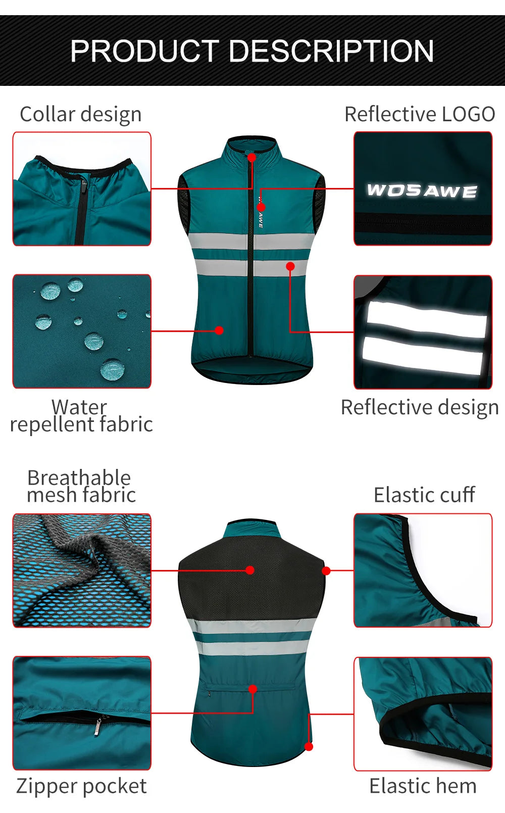 WOSAWE Men’s Packable Reflective Windproof Cycling Jacket